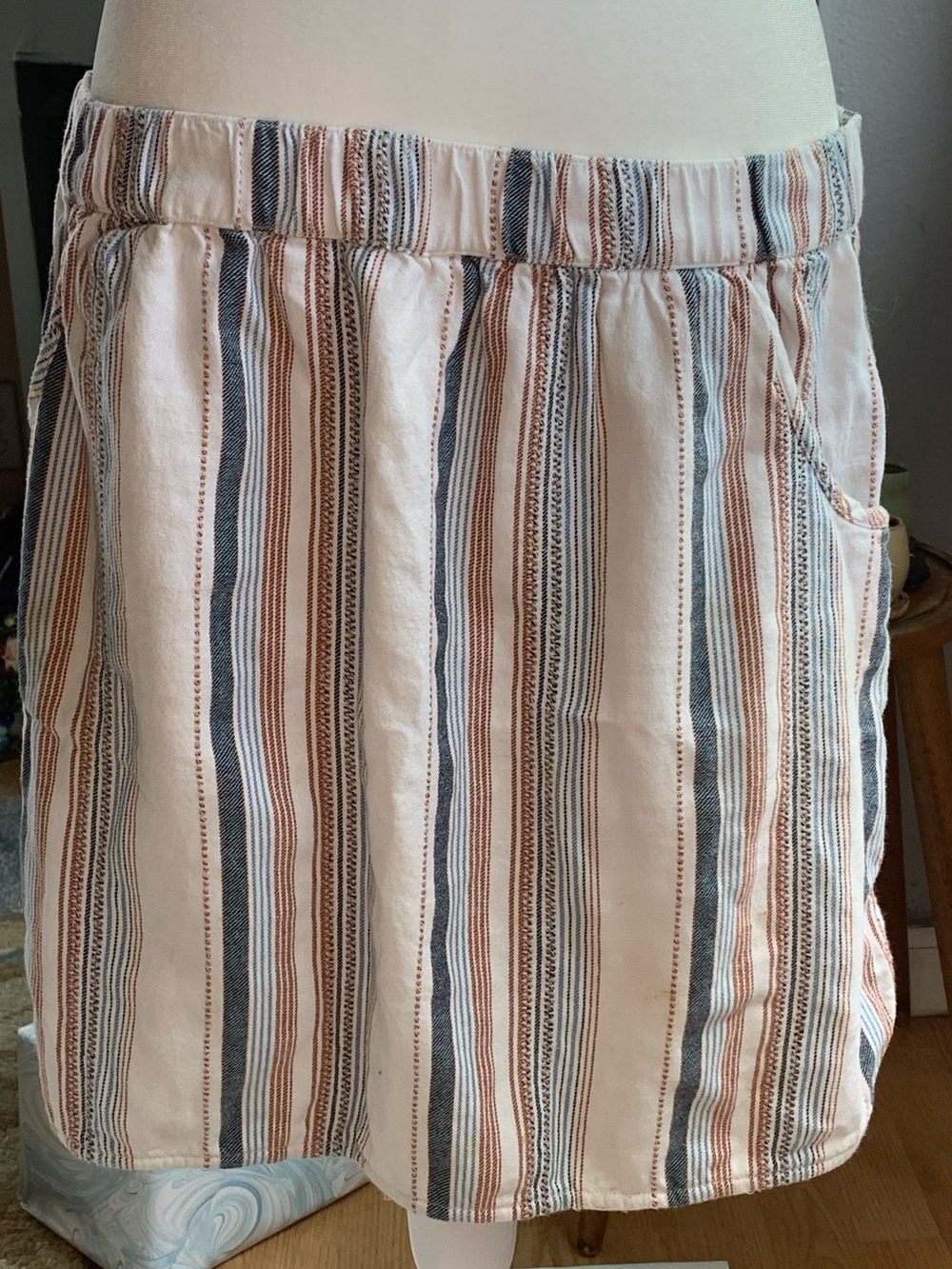 Aventura Striped Midi Skirt in Cream, Tan & Blue